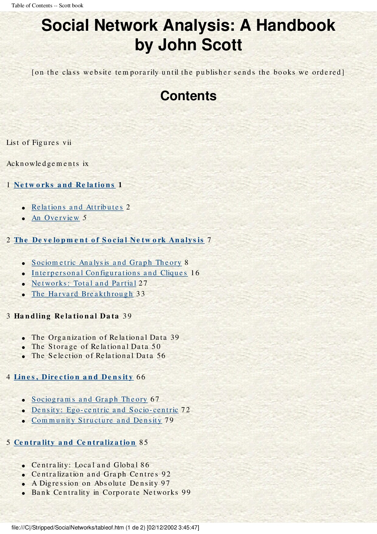 Table of Contents -- Scott book