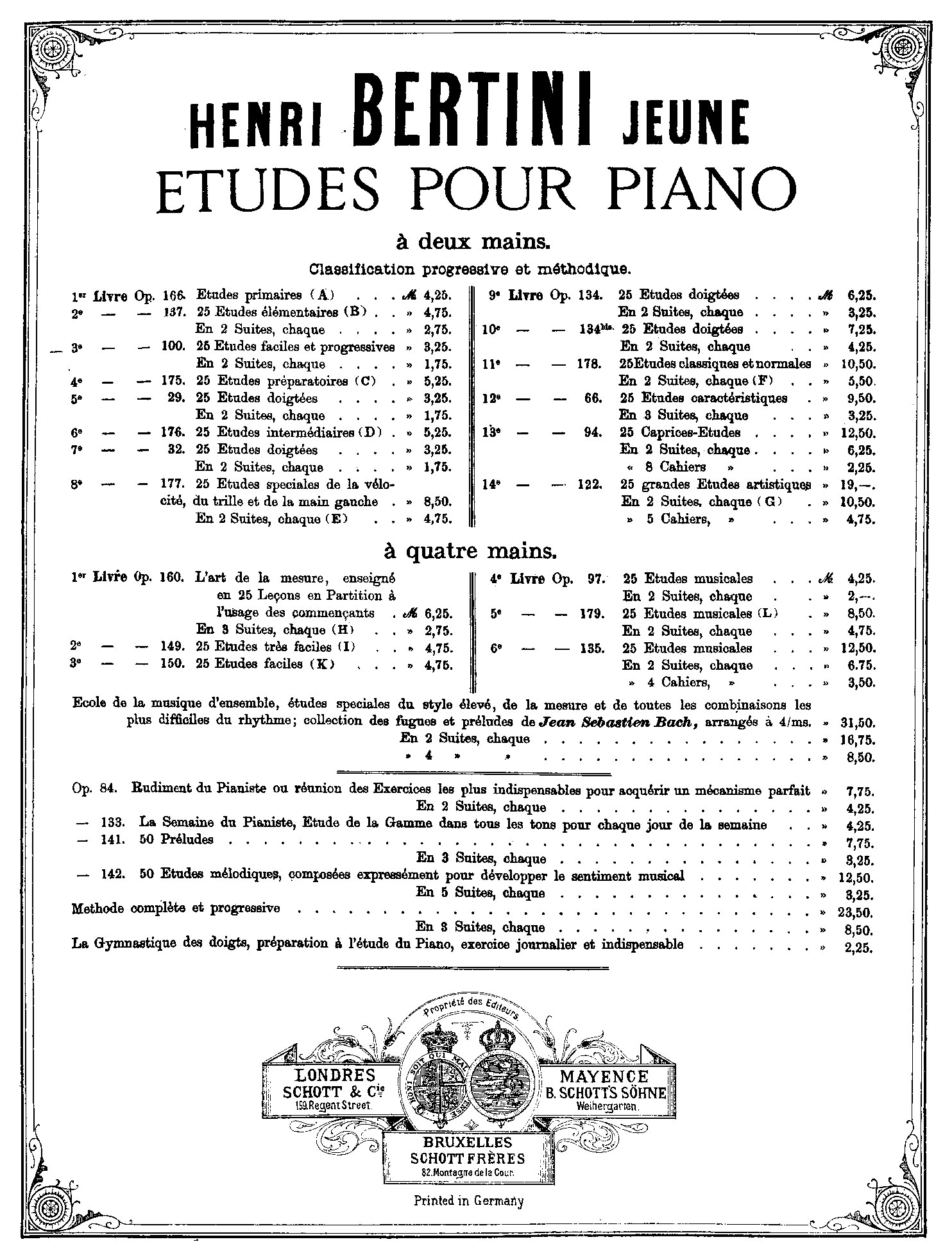 Henri Bertini 25 Etudes Op100